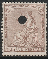 Spain 1873 Sc 195 Espana Ed 135T Yt 134 Used Telegraph Punch Cancel - Gebruikt