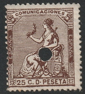 Spain 1873 Sc 195 Espana Ed 135T Yt 134 Used Telegraph Punch Cancel Dark Brown - Oblitérés