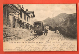 EAX-17  RARE Gare De Caux Avec Train Et Rochers De Naye. Cachet Caux-Territet Et Chexbres 1901.Dos Simple - Chexbres