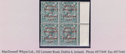 Ireland 1922 Dollard Rialtas Ovpt In Carmine On 4d Grey-green Right Marginal Block Of 4 Mint Unmounted Never Hinged - Unused Stamps