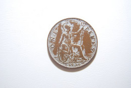 Great Britain Coin  1936 One Penny With Some Some Silver Coloruration Marks - Other & Unclassified