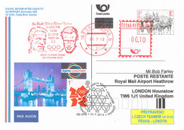 Ceska Republika Postal Stationary 2012 Flown With Czech Team To Olympic Games In London And With Postmark - Verano 2012: Londres