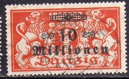 GERMANY REICH GERMANIA ALLEMAGNE 1923 DANZIG DANZICA DANTZIG COAT OF ARMS STEMMA SURCHARGED 10MILLION On 1000000m USED - Dantzig