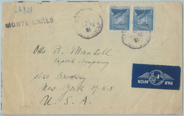 82070 - MONACO - Postal History -  Nice Franking On AIRMAIL COVER  To USA  1946 - Cartas & Documentos