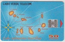 CAPE VERDE - "Cabo Submarino Fibra óptica Interilhas" , Chip:SC7, 06/96,tirage 145.000, 50 U, Used - Kaapverdische Eilanden