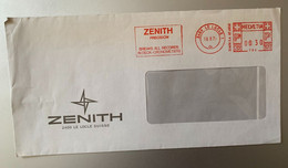 Delcampe - 17926 - Cachet Mécanique Rouge Zenith Pecision Le Locle 10.081971 Sur Enveloppe Zenith - Uhrmacherei