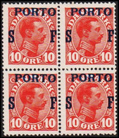 1921. DANMARK. Postage Due. Porto. Soldierstamp 10 Øre Red 4-BLOCK No Gum. (Michel P8) - JF517516 - Postage Due