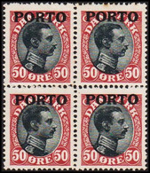 1921. DANMARK. Postage Due. Porto.__ Chr. X. 50 Øre Wine Red/black. 4-BLOCK No Gum. (Michel P7) - JF517517 - Postage Due