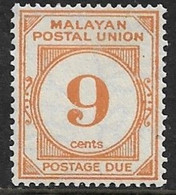 MALAYA - MALAYAN POSTAL UNION 1945 9c POSTAGE DUE SG D11 LIGHTLY MOUNTED MINT Cat £42 - Malayan Postal Union