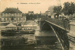 Puteaux * Vue Sur Le Pont Et La Mairie * Péniche Batellerie * Bateau Vapeur - Puteaux
