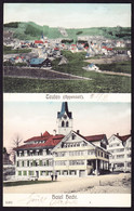1908 Gelaufene AK, 2 Bildrig, Teufen Mit Hotel Hecht, Gestempelt St. Gallen Nach Basel - Teufen