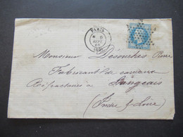 Frankreich 9.9.1869 Napoleon III. Nr.28 Mit Sternstempel Paris - Langeais Faltbrief Mit Inhalt - 1863-1870 Napoleon III With Laurels