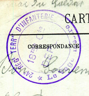 Cachet De Vaguemestre Du 24 ème Régiment D'Infanterie Du Havre Sur Carte Postale  Pour Paris - Réf M 48 - 1. Weltkrieg 1914-1918