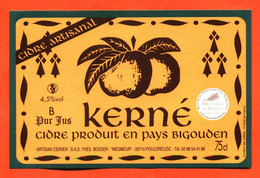 Etiquette Neuve De Cidre Produit En Pays Bigouden KERNE Yves Bosser à Pouldreuzic - 75 Cl - Médaille De Bronze - Fruits Et Légumes
