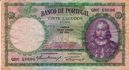 Portugal 20 Escudos 1951 F-VF P-153a "free Shipping Via Registered Air Mail" - Portugal