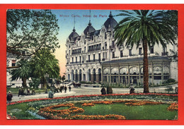 (RECTO / VERSO) MONTE CARLO EN 1912 - HOTEL DE PARIS AVEC PERSONNAGES - BEAU CACHET - CPA COULEUR - Hôtels