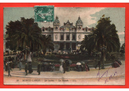 Delcampe - (RECTO / VERSO) MONTE CARLO EN 1909 - N° 38 - LE CASINO - LA FACADE AVEC PERSONNAGES - BEAU CACHET - CPA COULEUR - Spielbank