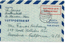 57156 - Bund - 1951 - 60Pfg. GA-Aerogramm FRANKFURT -> Pasadena, CA (USA) - Cartas & Documentos