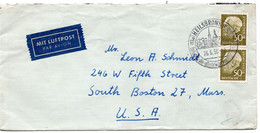 57178 - Bund - 1958 - 2@50Pfg. Heuss II A LpBf HEILSBRONN -> Boston, MA (USA) - Covers & Documents