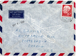 57187 - Bund - 1958 - 80Pfg. Heuss I EF A LpBf FRANKFURT FLUGHAFEN -> Portland, OR (USA) - Cartas & Documentos