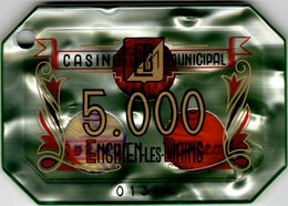 Casino Municipal Enghien Les Bains : Plaque 5000 Francs (Numéroté 01366) Excellent État Sauf Le Trou D'Invalidation - Casino