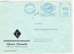 51363 - DDR - 1957 - 20Pfg. Blauer AbsFreistpl. PREMNITZ - VEB KUNSTSEIDENWERKE ... -> Rathenow - Brieven En Documenten