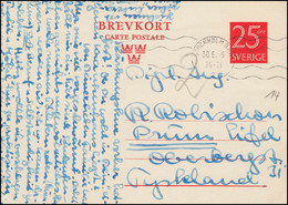 Postkarte P 69 BREVKORT Ziffer 25 Öre STOCKHOLM 30.6.56 Nach Prüm - Ganzsachen