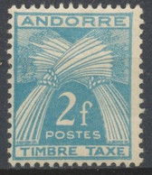 Andorre FR Timbre-Taxe N°34 2f. Bleu-vert N** ZAT34 - Ongebruikt