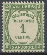 Andorre FR Timbre-Taxe N°16 1c. Olive N** ZAT16 - Unused Stamps