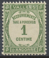 Andorre FR Timbre-Taxe N°16 1c. Olive N** ZAT16 - Neufs