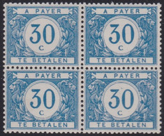 Belgie   .  OBP   .    Taxe 30 .   Blok 4 Zegels   .     **   .     Postfris  . / .   Neuf SANS Charniére - Timbres