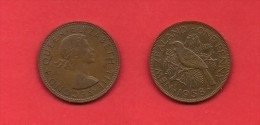 NEW ZEALAND, 1956-1965,  XF Circulated Coin, 1 Penny, QEII, Km24.2,  C1855 - New Zealand