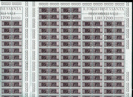 1955 Italia Repubblica PACCHI POSTALI FILIGRANA STELLE 20 Lire 120 Valori In Doppio Foglio Di 60 MNH** Double Sheet - Full Sheets