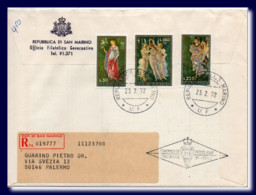 1972 San Marino Saint Marin FDC Ersttag 1er Jour Registered Arrival Cancel Rear - Covers & Documents