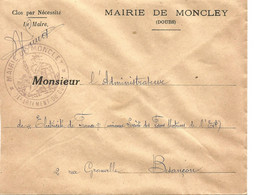 France Enveloppe - Mairie Moncley (25- Doubs) Cachet à Date - 1946+ Cachet Mairie - 1921-1960: Periodo Moderno