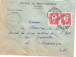 France Enveloppe - Mairie Montperreux  (25- Doubs) Cachet à Date - 1948+ Cachet Mairie - 1921-1960: Modern Tijdperk