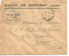 France Enveloppe - Mairie Remoray (25- Doubs) Cachet à Date - 1947+ Cachet Mairie - 1921-1960: Modern Period