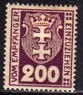 GERMANY REICH POLAND OCCUPATION ALLEMAGNE 1921 1922 DANZIG DANZICA DANTZIG POSTAGE DUE STAMPS TAXE  200pf MLH - Taxe