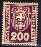 GERMANY REICH POLAND OCCUPATION ALLEMAGNE 1921 1922 DANZIG DANZICA DANTZIG POSTAGE DUE STAMPS TAXE  200pf MLH - Portomarken