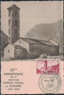 ANDORRE - 25ème ANNIVERSAIRE DE LA CREATION SERVICE POSTAL EN ANDORRE - 15-6-1956 - CARTE MAXIMUM. - Maximum Cards