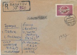 SOWJETUNION 1959, 2 R Flugzeuge EF Auf Kab.-R-Brief Von „SARATOV“ Nach PARIS - Storia Postale