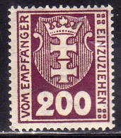GERMANY REICH POLAND OCCUPATION ALLEMAGNE 1923 DANZIG DANZICA DANTZIG POSTAGE DUE STAMPS TAXE  200pf MLH - Postage Due