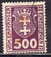 GERMANY REICH POLAND OCCUPATION ALLEMAGNE 1923 DANZIG DANZICA DANTZIG POSTAGE DUE STAMPS TAXE 500pf USED USATO - Strafport