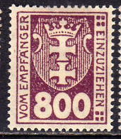 GERMANY REICH POLAND OCCUPATION ALLEMAGNE 1923 DANZIG DANZICA DANTZIG POSTAGE DUE STAMPS TAXE  800pf MLH - Strafport