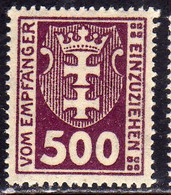 GERMANY REICH POLAND OCCUPATION ALLEMAGNE 1923 DANZIG DANZICA DANTZIG POSTAGE DUE STAMPS TAXE  500pf MNH - Portomarken