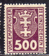 GERMANY REICH POLAND OCCUPATION ALLEMAGNE 1923 DANZIG DANZICA DANTZIG POSTAGE DUE STAMPS TAXE  500pf MNH - Strafport