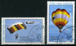 Türkiye 1985 Mi 2703-2704 O, Turkish League Of Aviation | Planor | Glider | Parachute | Parachutist | Hot Air Balloon - Usados