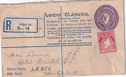 EIRE 1924  ENTIER POSTAL/GANZSACHE/POSTAL STATIONERY LETTRE RECOMMANDEE DE DUBLIN AVEC CACHET ARRIVEE ZURICH - Storia Postale