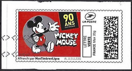 France 2018 - Montimbrenligne - Lettre Verte  20g - 90 Years Of Mickey - Personnalisés (MonTimbraMoi)