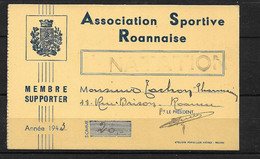 Carte De Membre Supporter Association Sportive Roannaise Natation Année    1943 Voir Scans   - Zwemmen